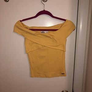 Yellow off the shoulder crop top